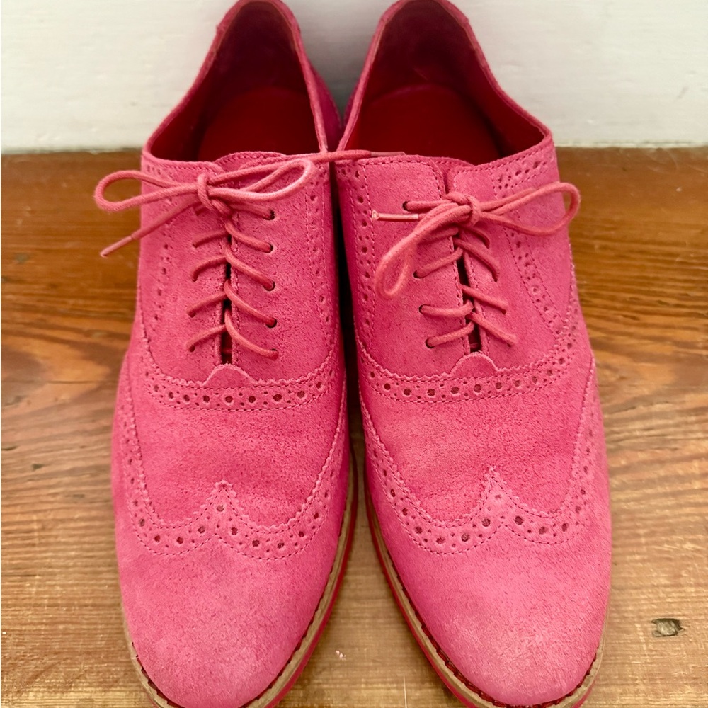 Cole Haan Pink Suede Alisa Wingtip Oxfords, Sz. 9M